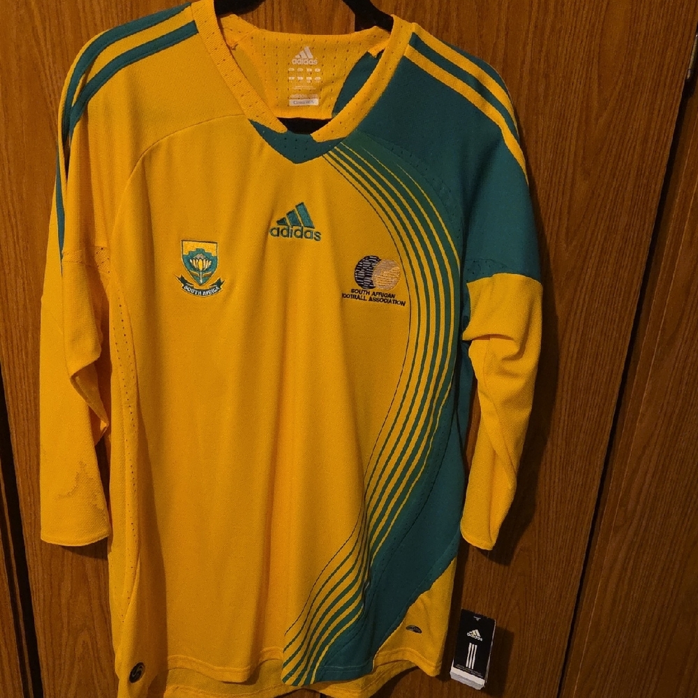 South Africa Adidas Soccer Gold and Teal Jersey, Large